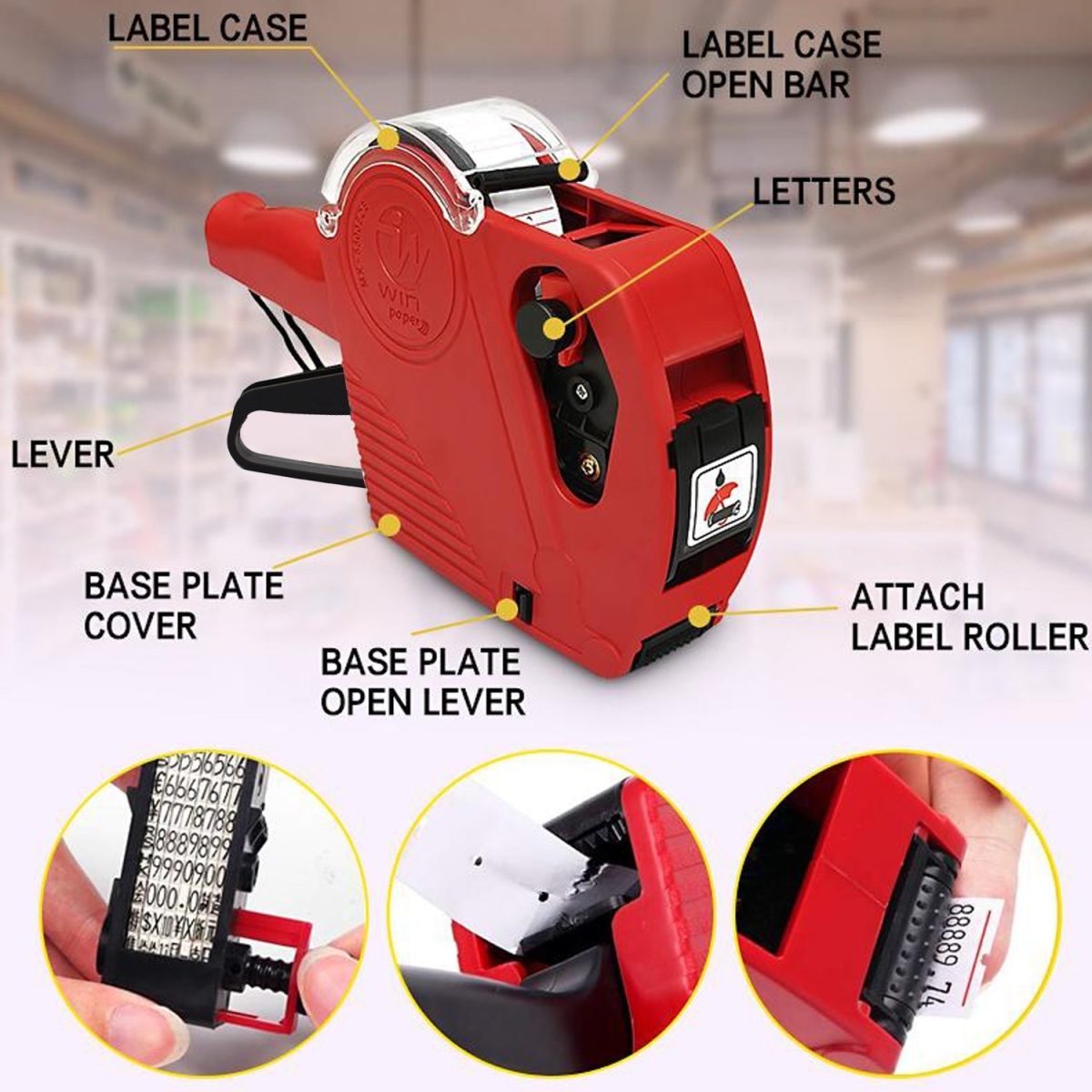 9028 Price Labeller Gun widely used in departmental stores and markets for price tagging among customers.
